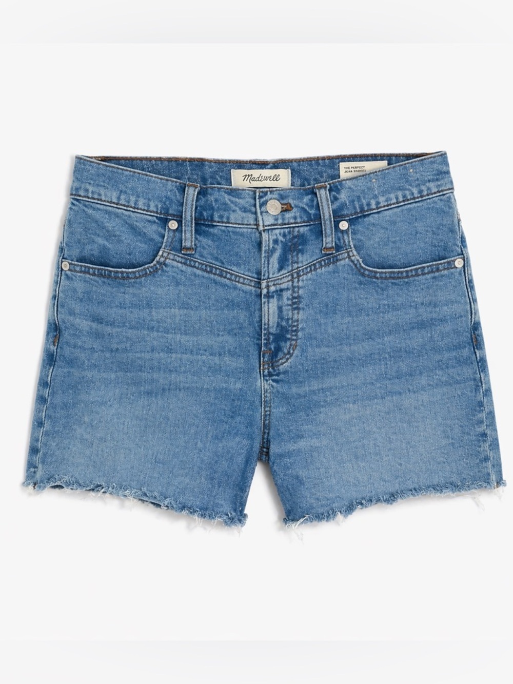 Madewell Mid Length Jean Shorts Size 27 Raw Hem Blue Cotton Denim, EUC